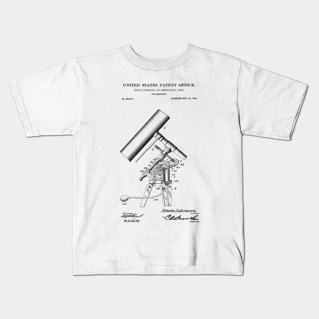 Telescope Patent Black Kids T-Shirt by Luve